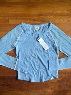 BDG Powder Blue Textured Ribbed Long Sleeve Top
